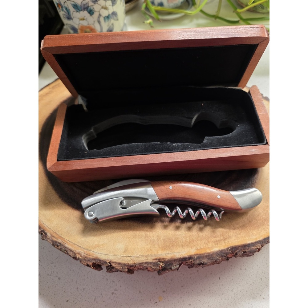 Rare "Capital Grill"  Wine Bottle Opener Wood Double Hinged with Foil Cutter